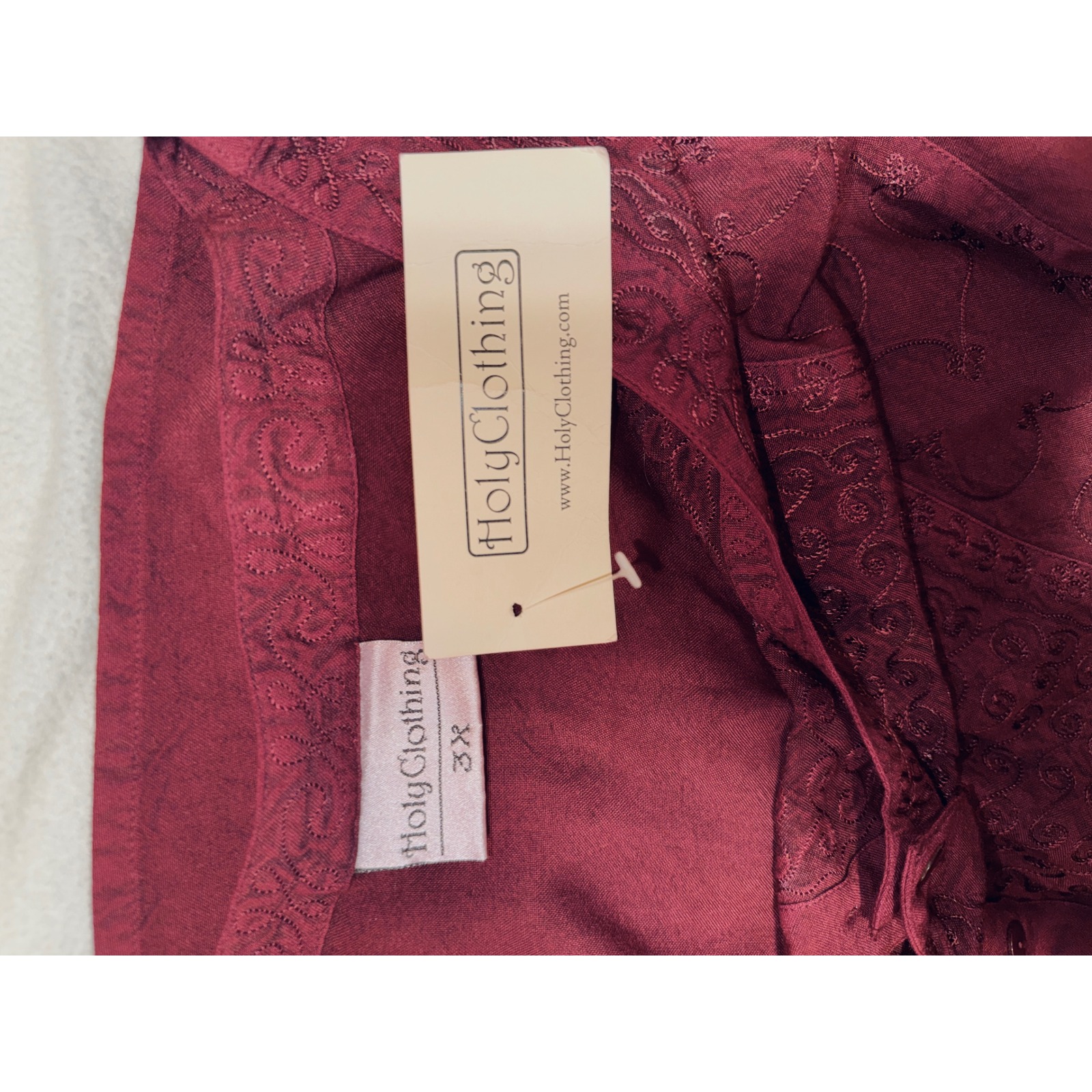 Holy Clothing 3x Burgundy Embroidered Tunic Top Rayon Boho Ren Faire Peasant Nwt — image 7 of 8